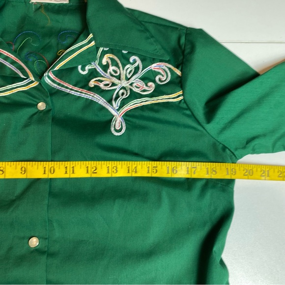 Vtg Tony Alamo Of Nashville Womens Shirt Green Embroidery Pearl Snaps Western M - Picture 8 of 10